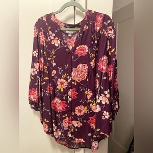 St. John’s Bay 3/4 Sleeve 2X Purple Floral With Floral Blouse.
